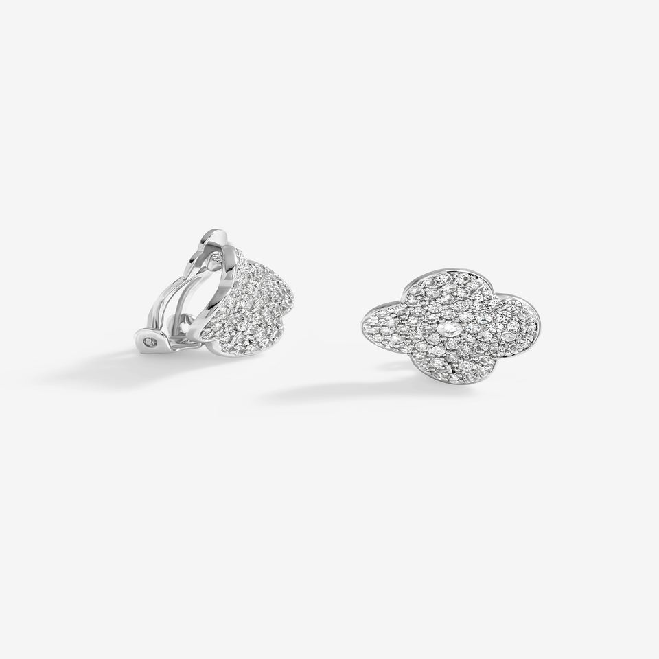 Jon Richard Silver Plated Cubic Zirconia Pave Clover Clip Earrings