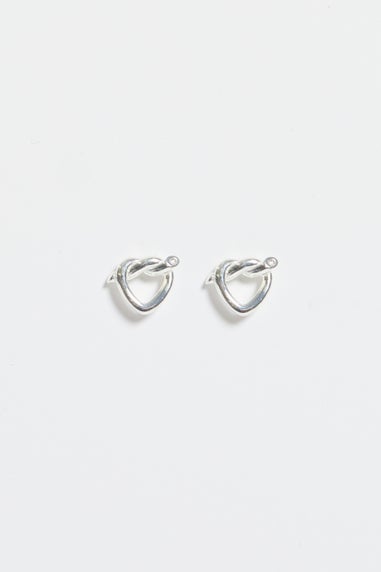Simply Sterling Silver 925 Polished Knot Heart Stud Earrings