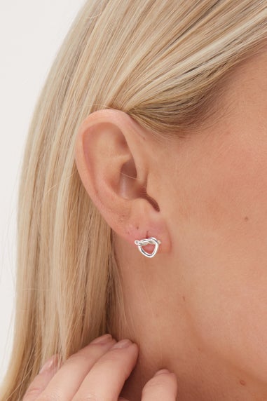Simply Sterling Silver 925 Polished Knot Heart Stud Earrings