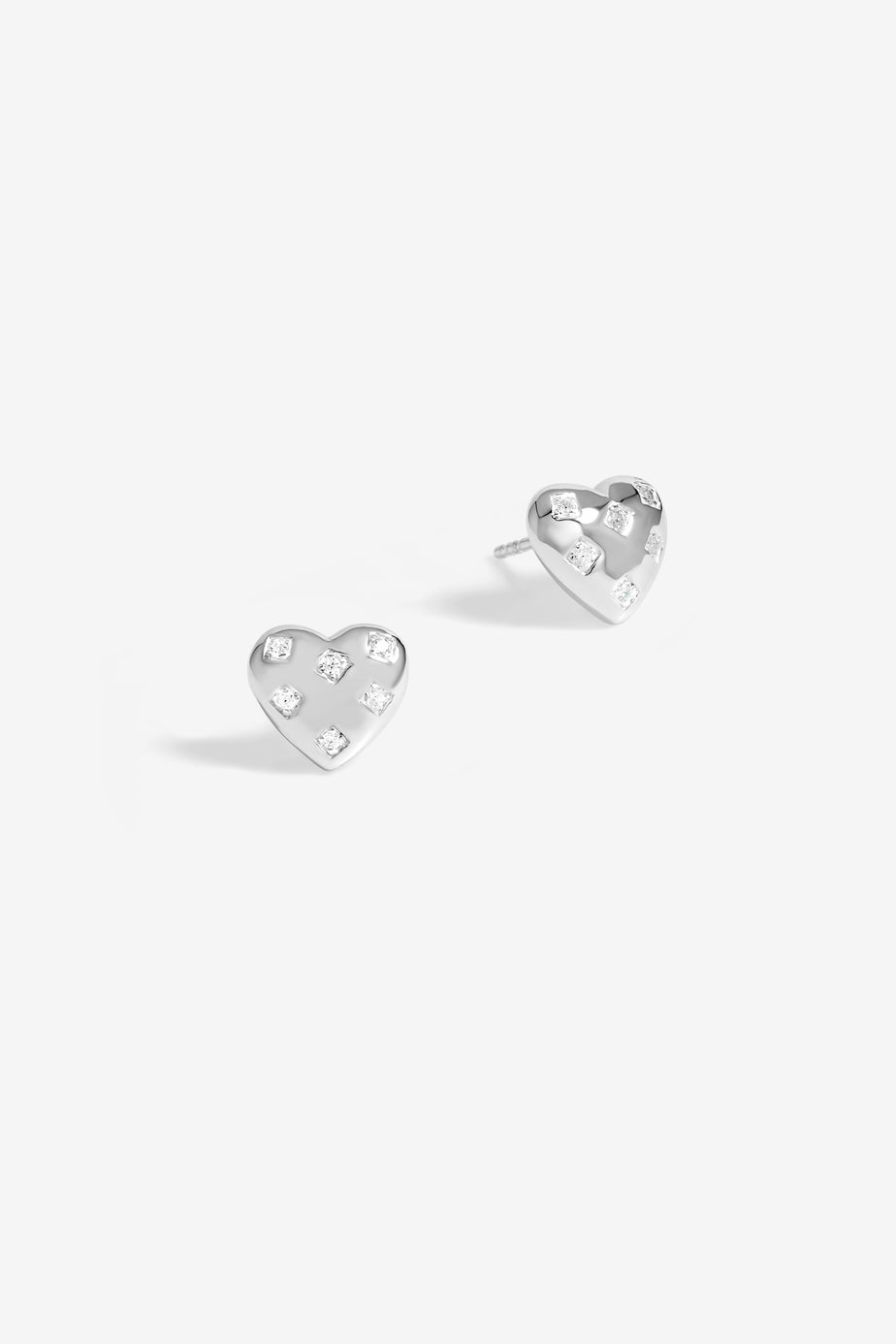 Simply Sterling Silver 925 Cubic Zirconia Scattered Stone Heart Stud Earrings