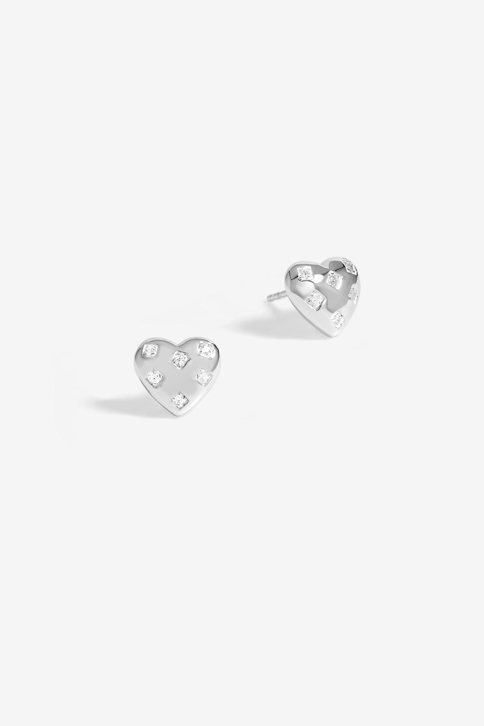 Simply Sterling Silver 925 Cubic Zirconia Scattered Stone Heart Stud Earrings