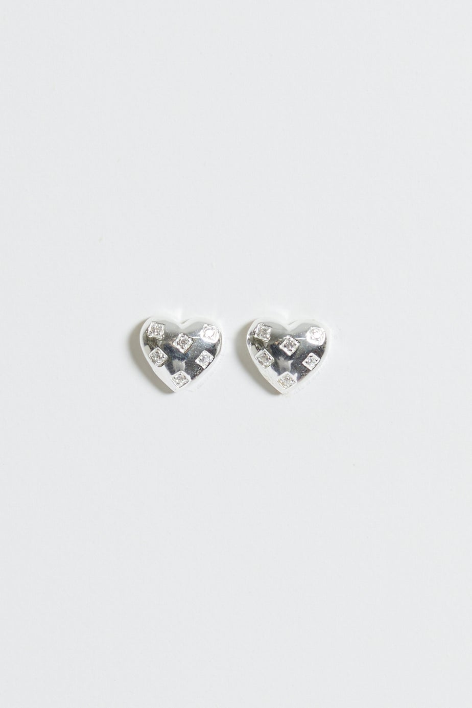 Simply Sterling Silver 925 Cubic Zirconia Scattered Stone Heart Stud Earrings