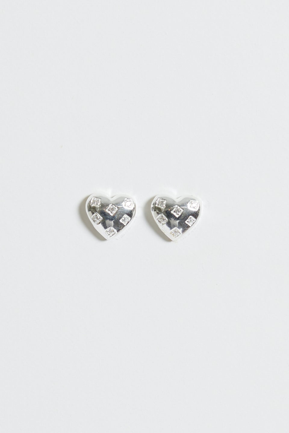 Simply Sterling Silver 925 Cubic Zirconia Scattered Stone Heart Stud Earrings