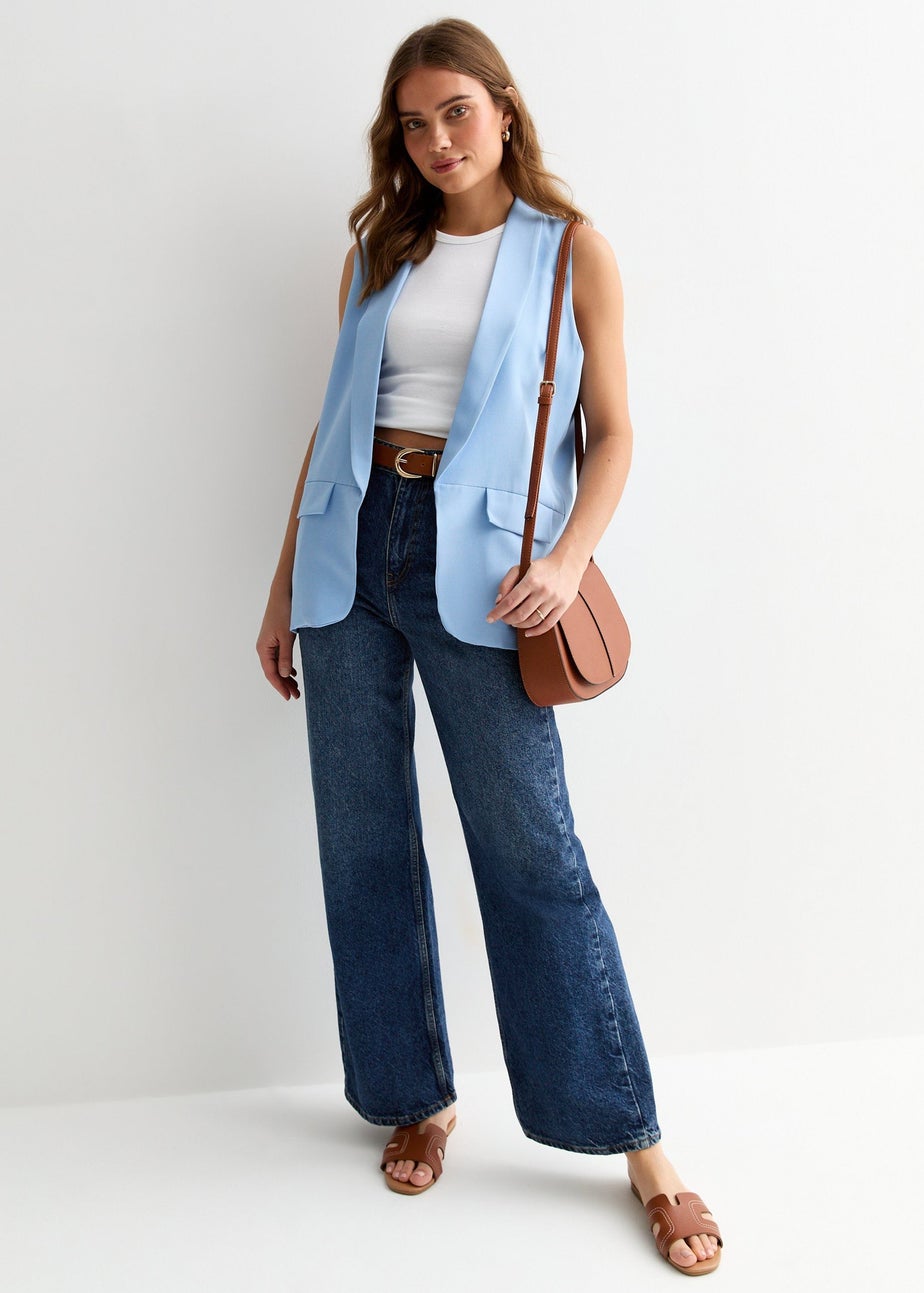 Gini London Light Blue Tailored Longline Waistcoat