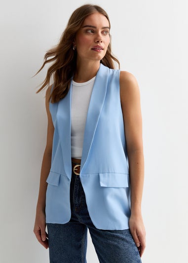Gini London Light Blue Tailored Longline Waistcoat