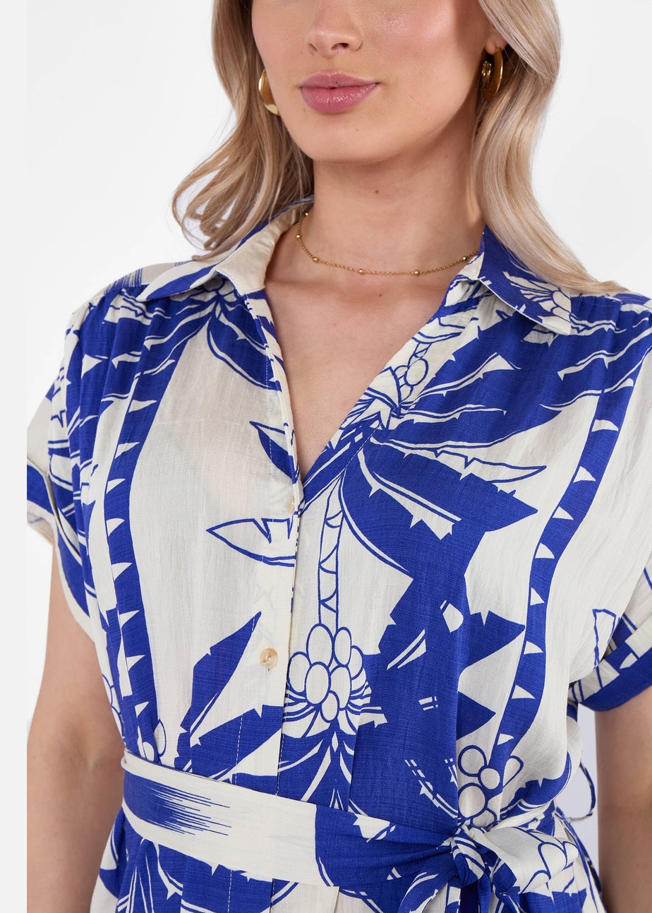 Gini London Blue Tropical Print Midi Shirt Dress