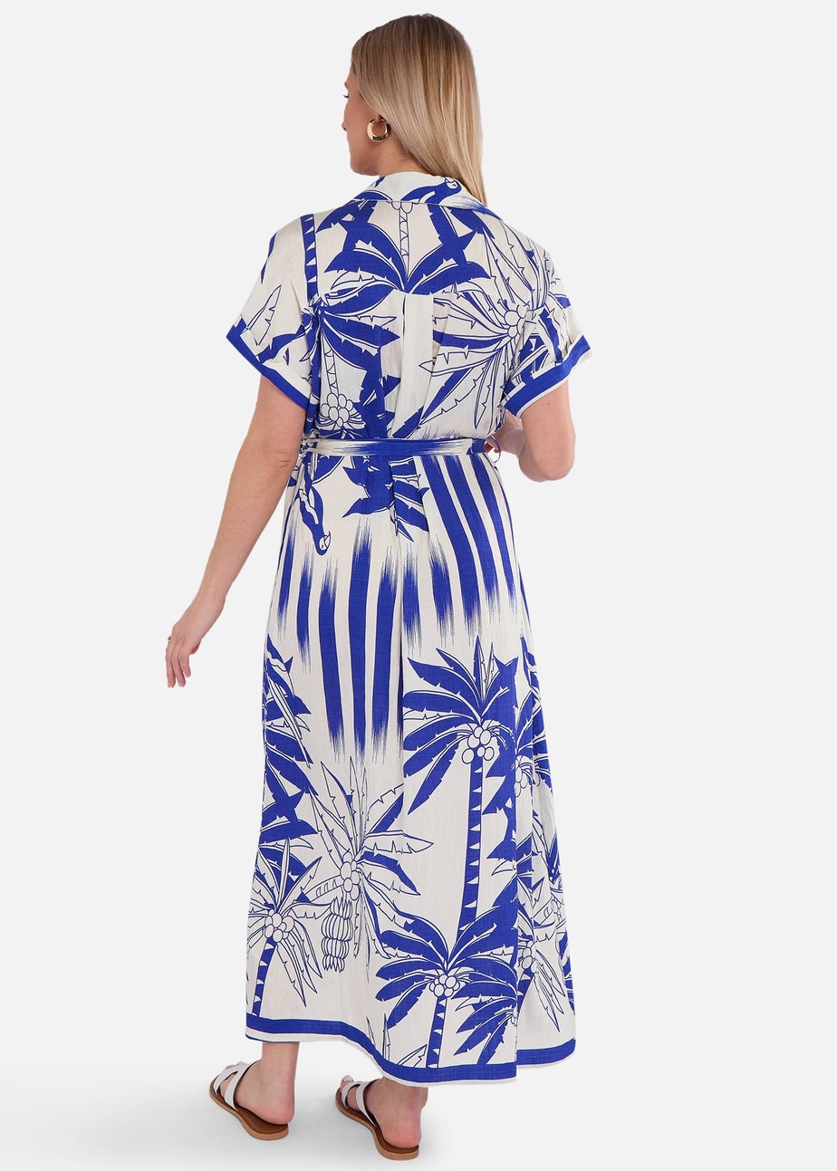 Gini London Blue Tropical Print Midi Shirt Dress