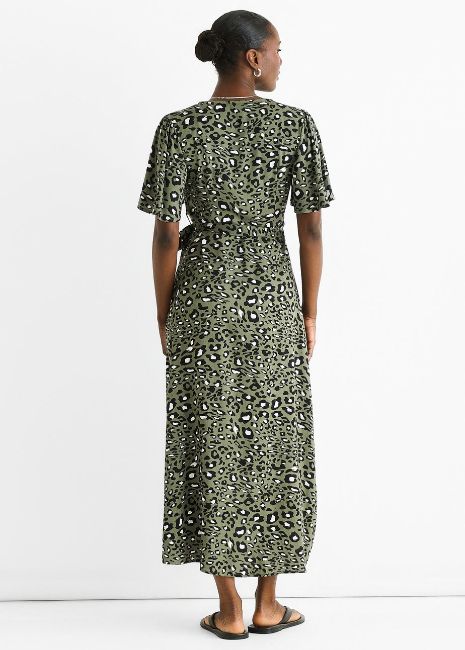 Gini London Khaki Animal Print Viscose Wrap Midi Dress