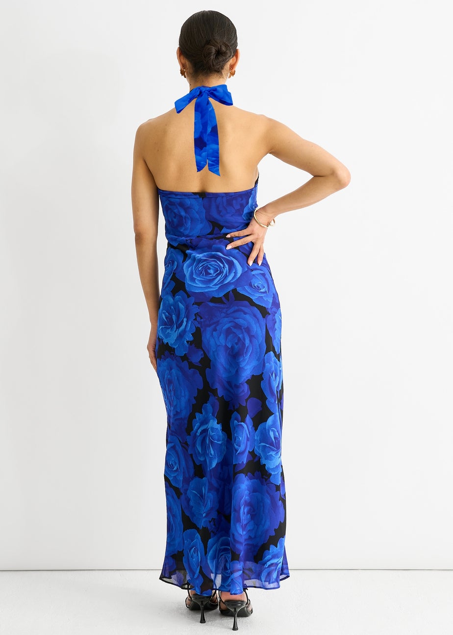 Gini London Blue Floral Occasion Halter Maxi Dress