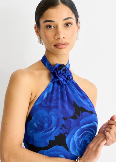 Gini London Blue Floral Occasion Halter Maxi Dress