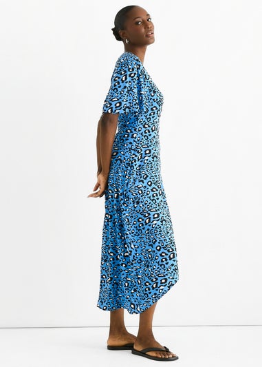 Gini London Blue Animal Print Viscose Wrap Midi Dress