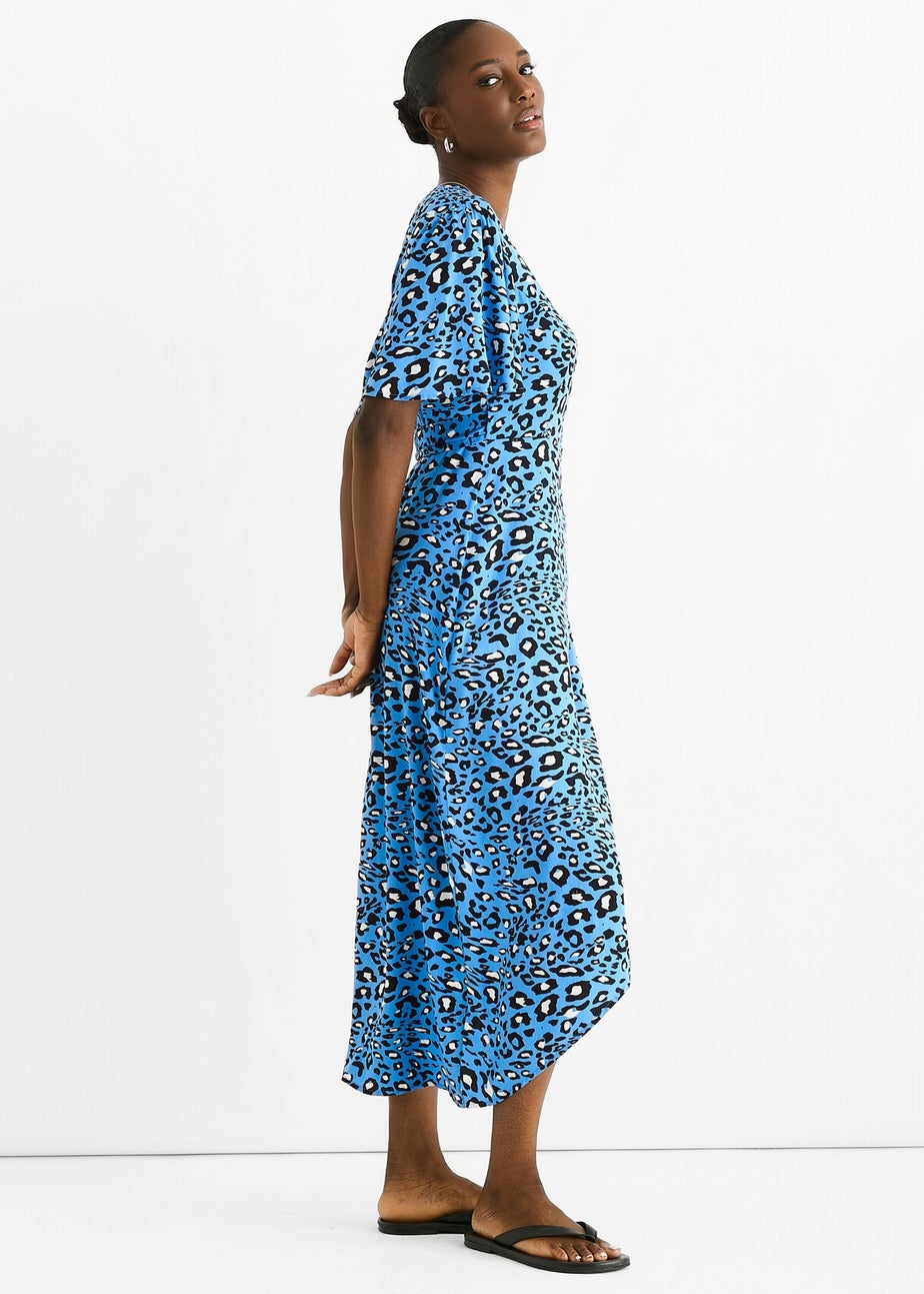 Gini London Blue Animal Print Viscose Wrap Midi Dress