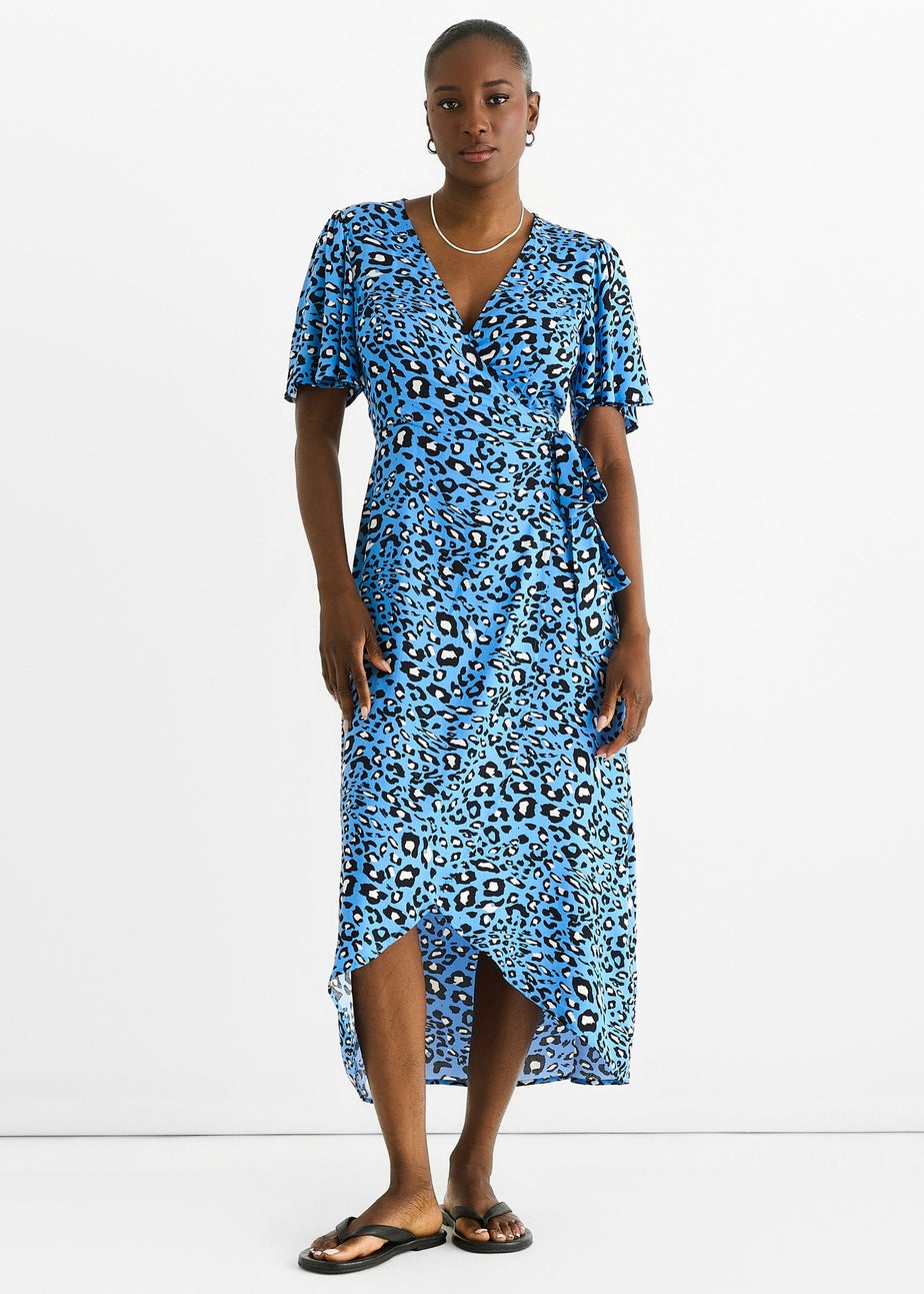 Gini London Blue Animal Print Viscose Wrap Midi Dress