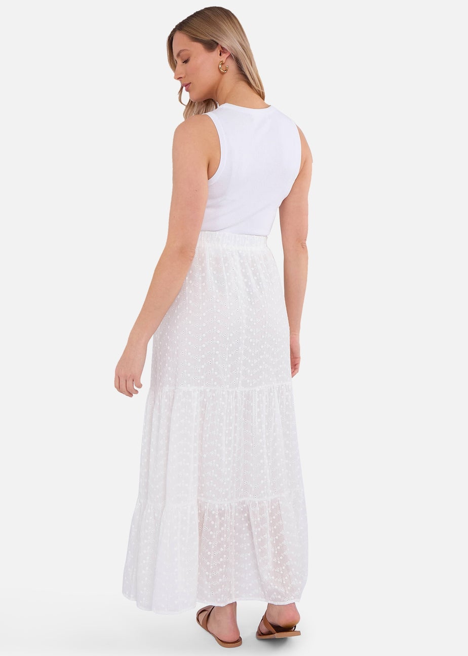 Gini London White Cotton Broderie Skater Maxi Skirt