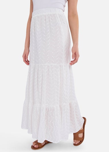 Gini London White Cotton Broderie Skater Maxi Skirt