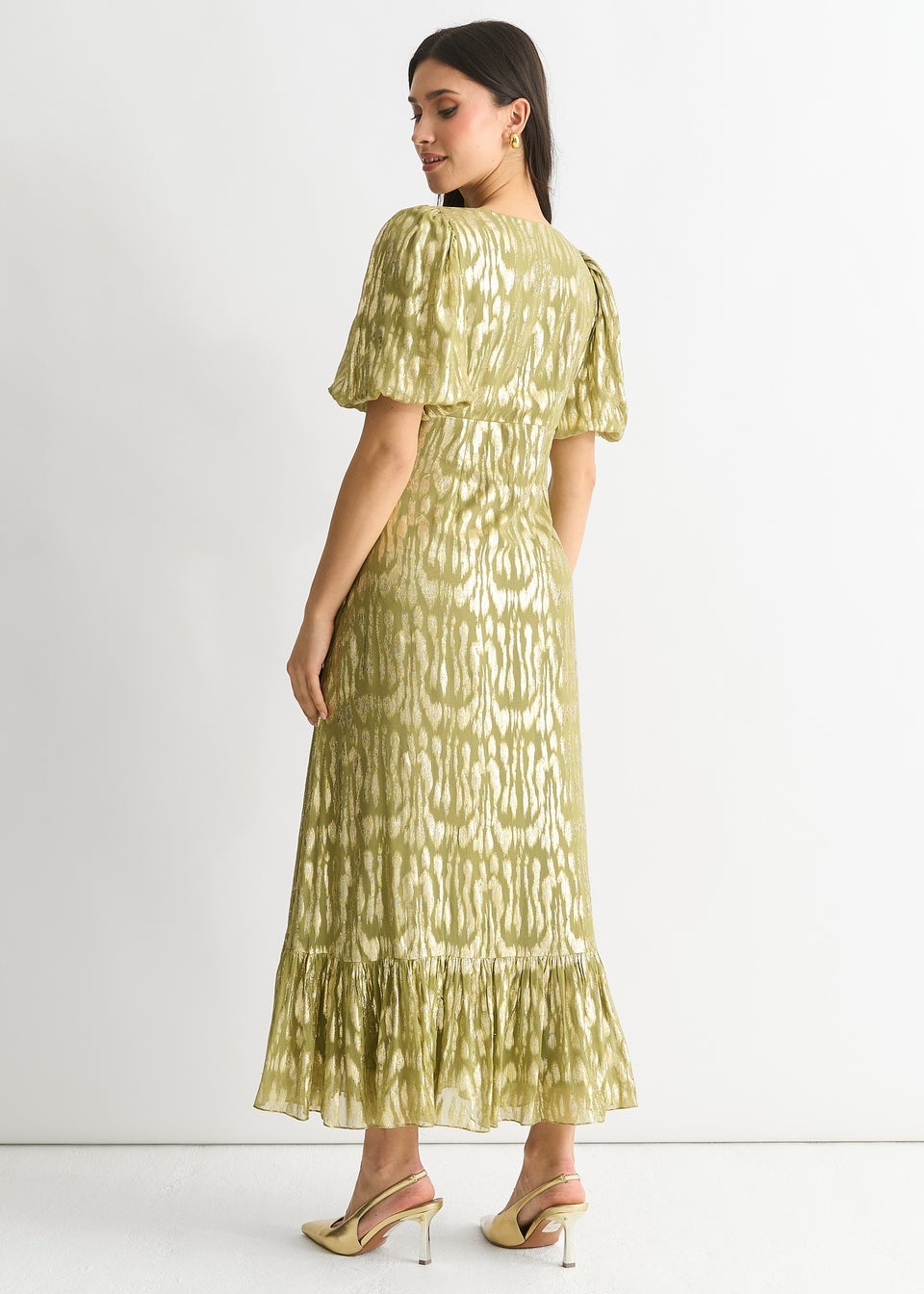 Gini London Green Viscose Animal Jacquard Occasion Midi dress