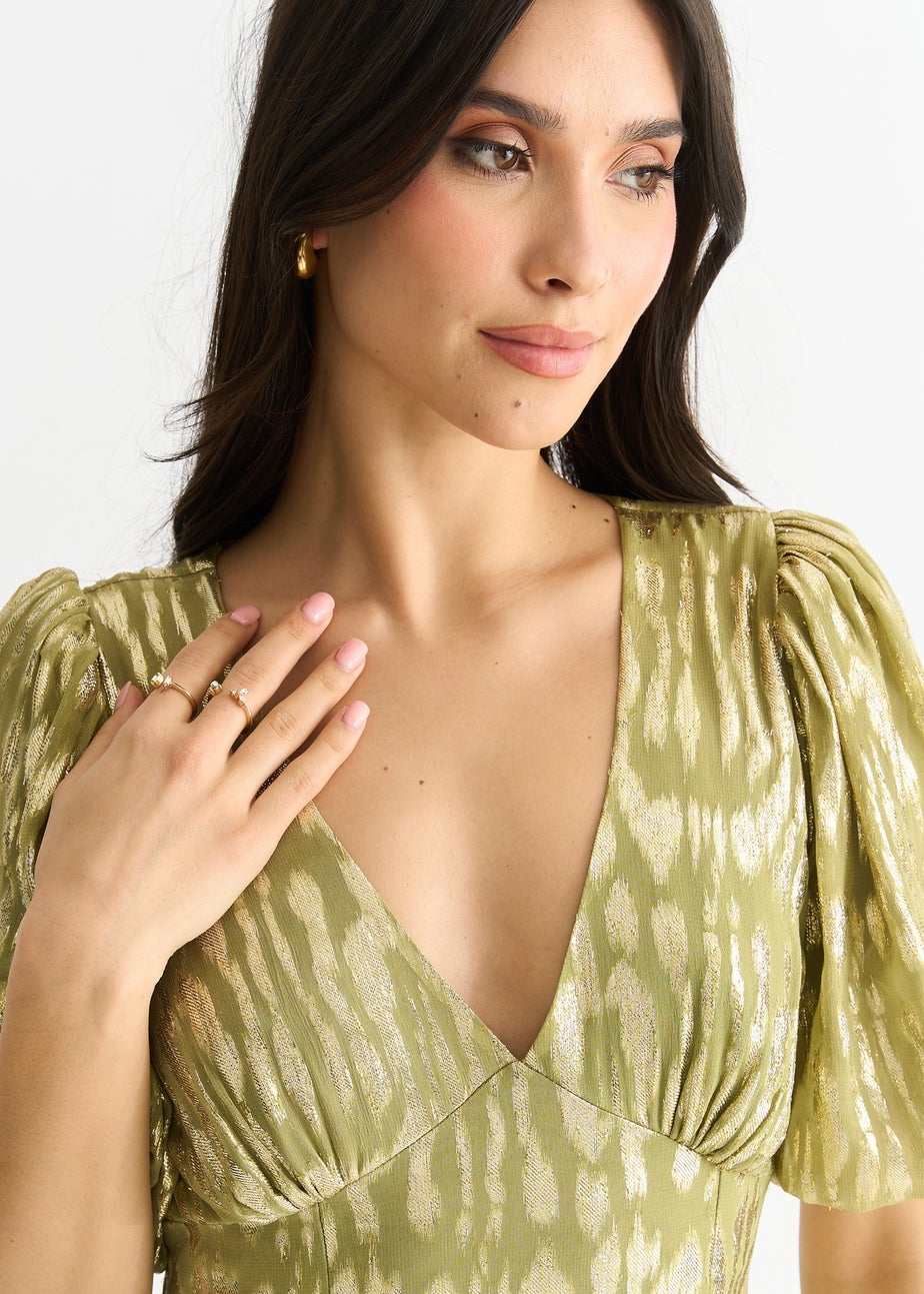 Gini London Green Viscose Animal Jacquard Occasion Midi dress