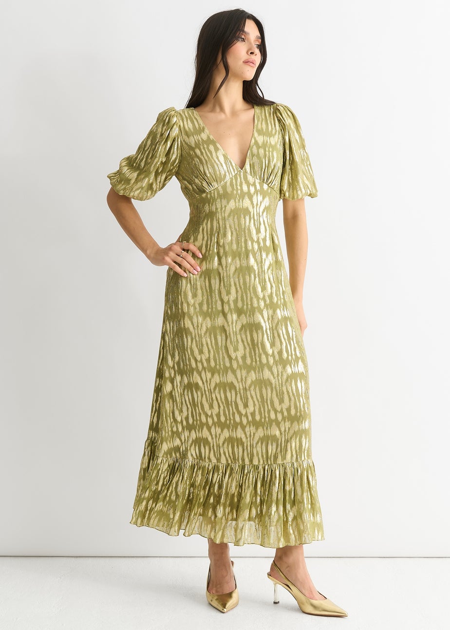 Gini London Green Viscose Animal Jacquard Occasion Midi dress