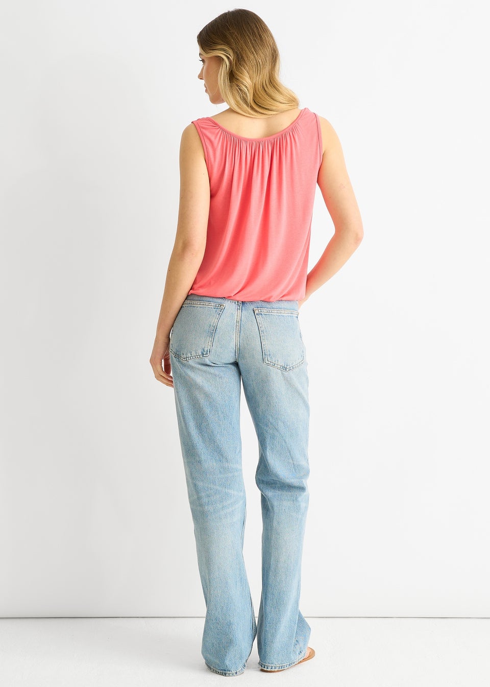 Gini London Coral Round Neck Oversized Sleeveless Top