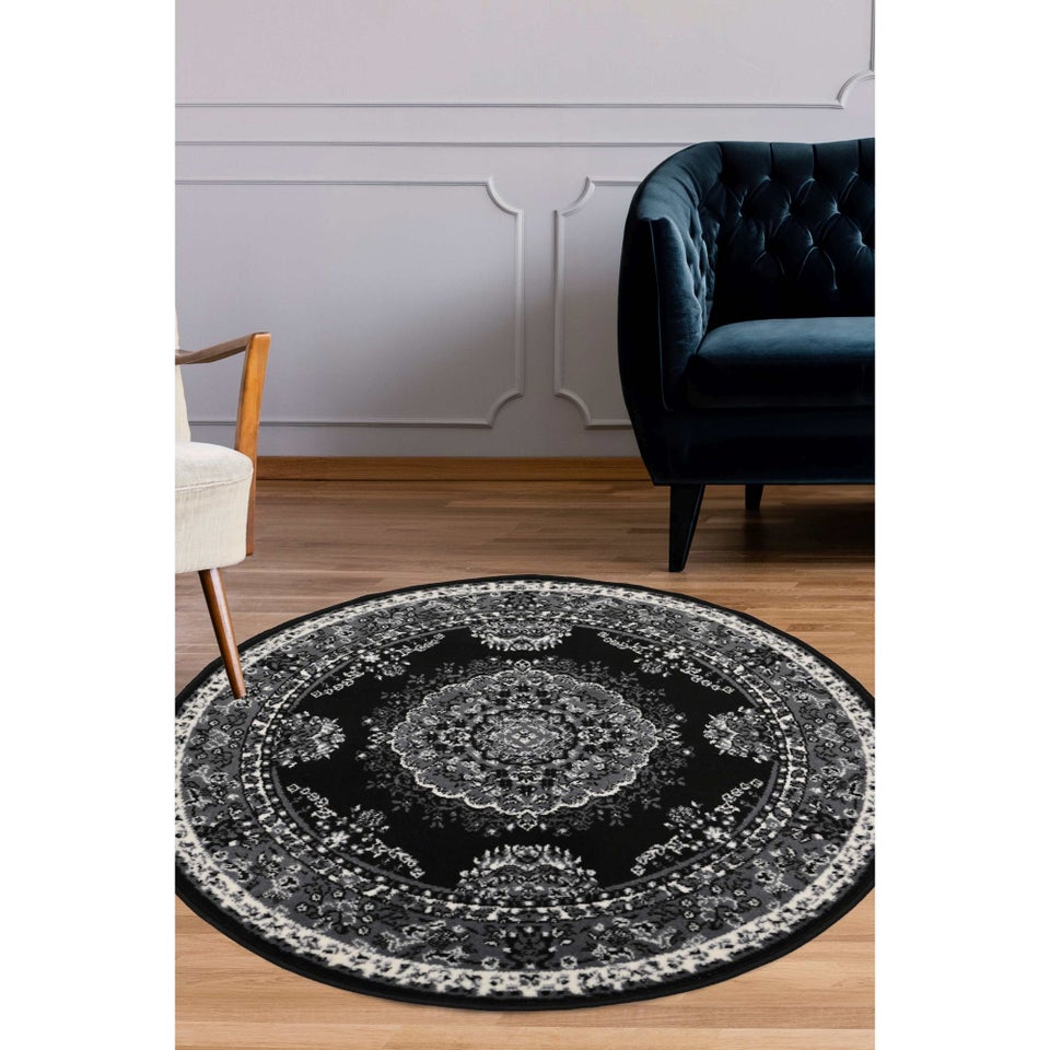 Homemaker Traditional Black Round Rug