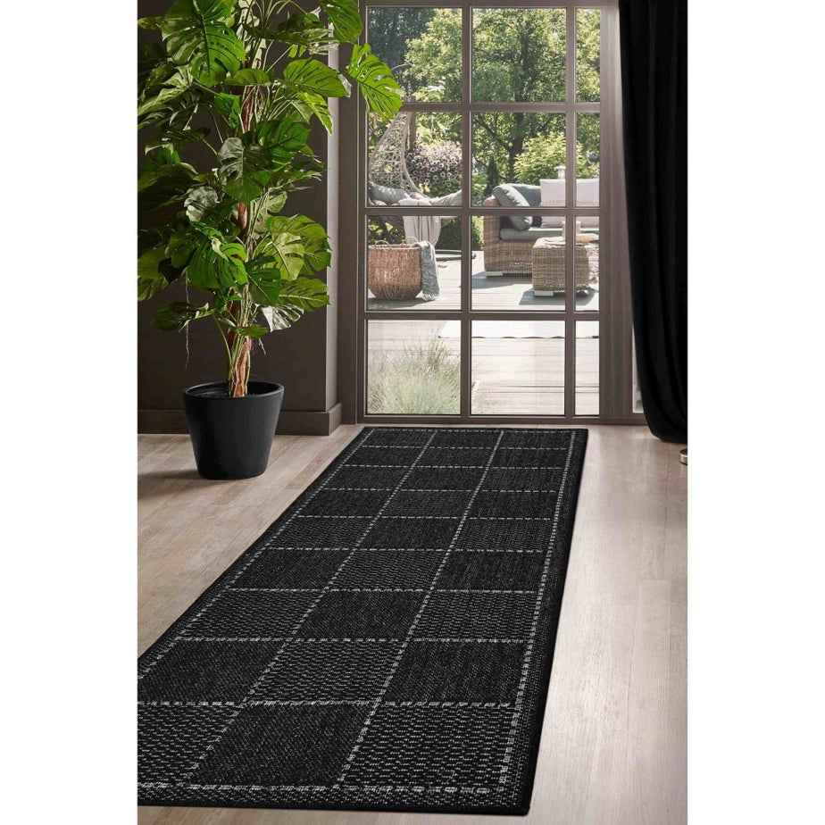 Homemaker Black Check Gel Flatweave Runner Rug