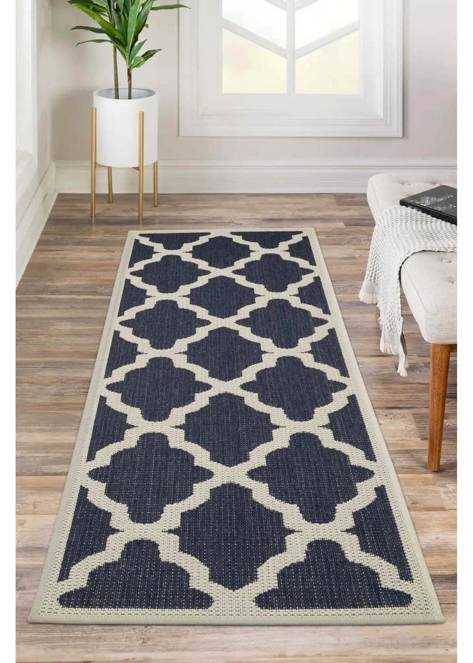 Homemaker Navy Trellis Gel Flatweave Runner Rug