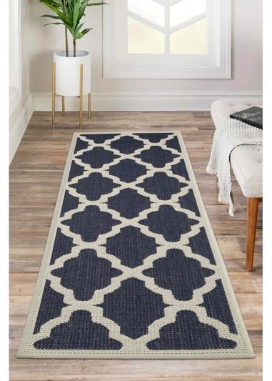 Homemaker Navy Trellis Gel Flatweave Runner Rug