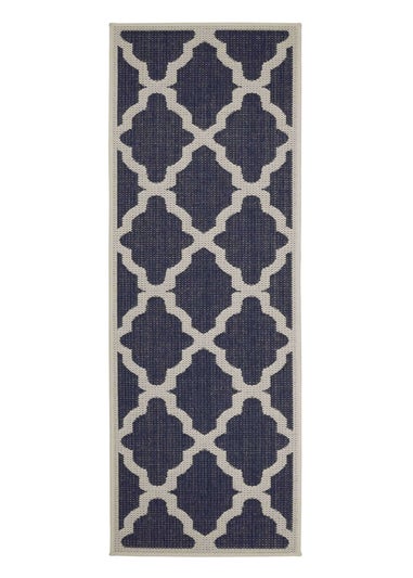 Homemaker Navy Trellis Gel Flatweave Runner Rug