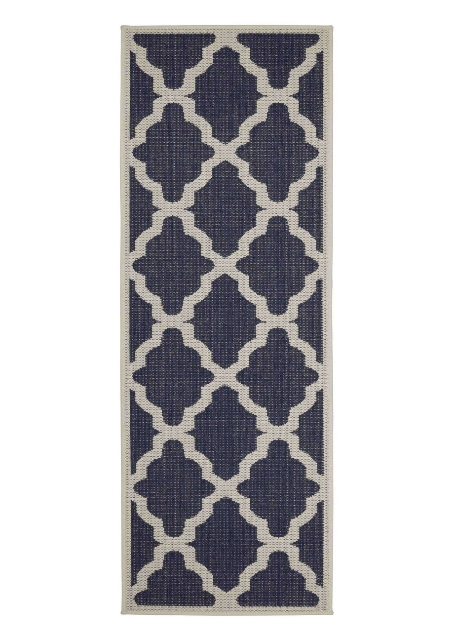 Homemaker Navy Trellis Gel Flatweave Runner Rug