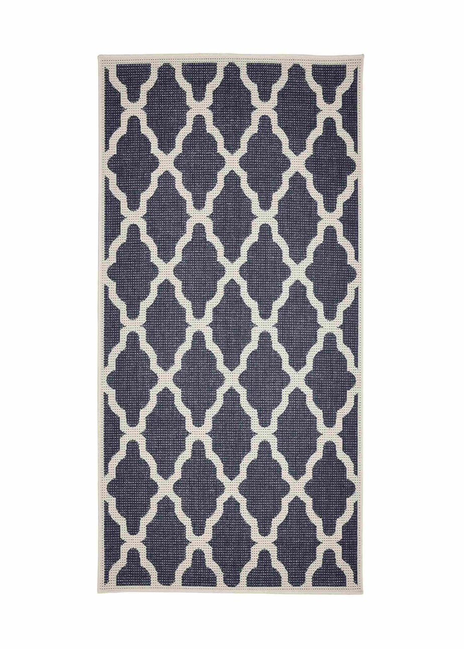 Homemaker Navy Trellis Gel Flatweave Runner Rug