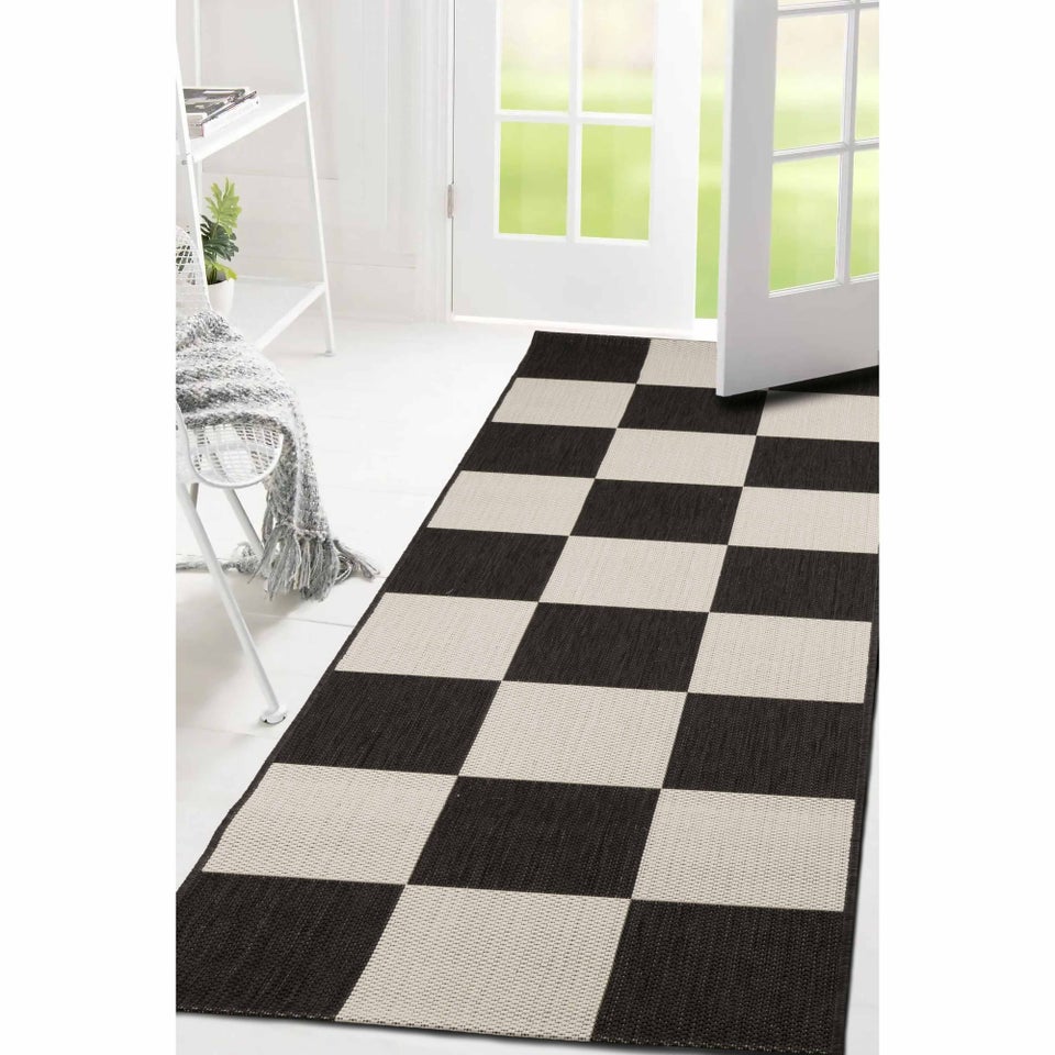 Homemaker Black Chequer Runner Rug