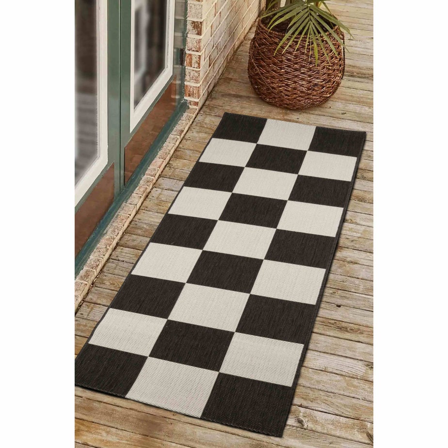 Homemaker Black Chequer Runner Rug