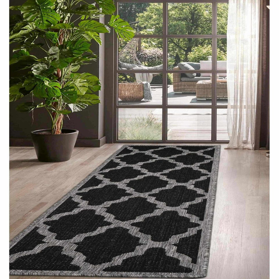 Homemaker Black Trellis Gel Flatweave Runner Rug