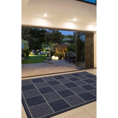 Homemaker Navy Check Gel Flatweave Rug