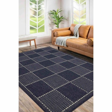 Homemaker Navy Check Gel Flatweave Rug