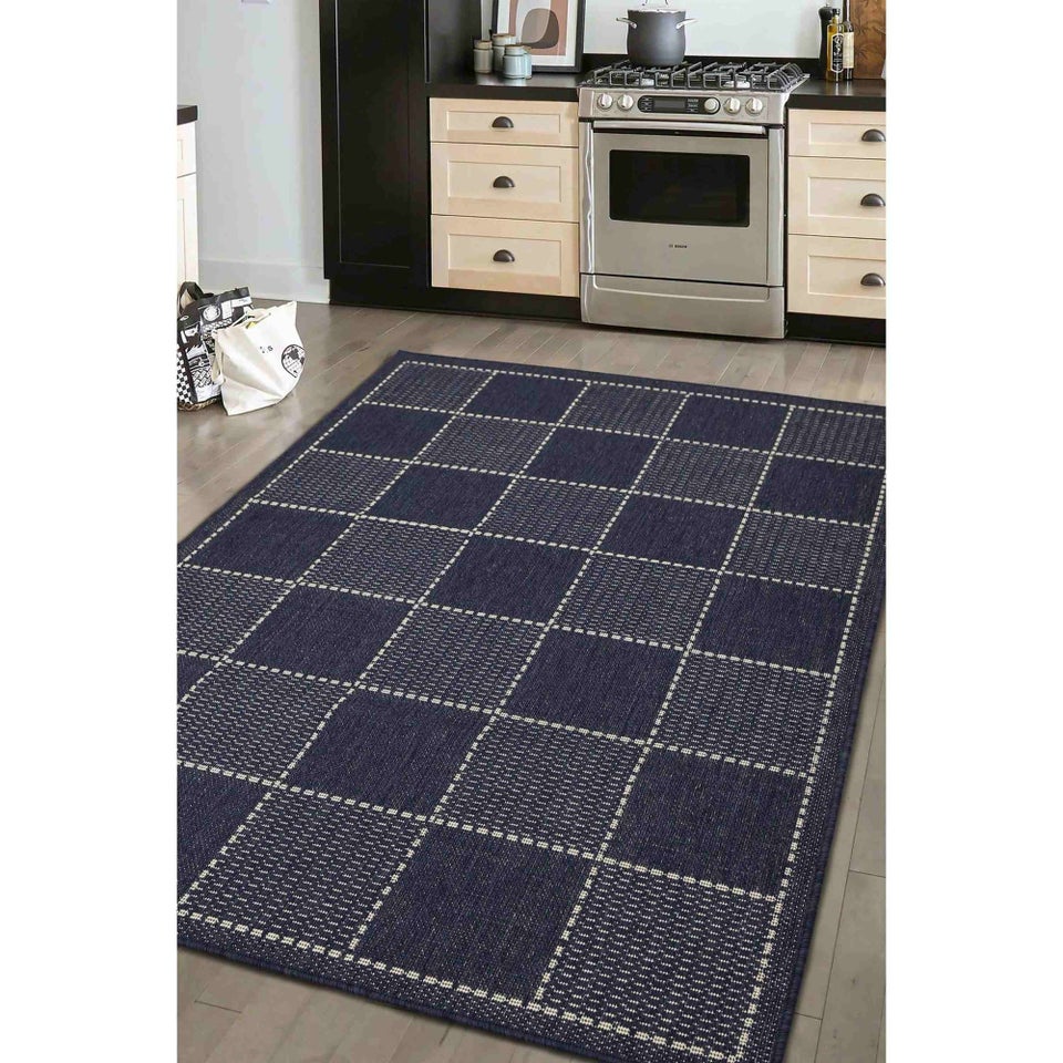 Homemaker Navy Check Gel Flatweave Rug