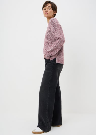 Burgundy Twist Knit V-Neck Jumper