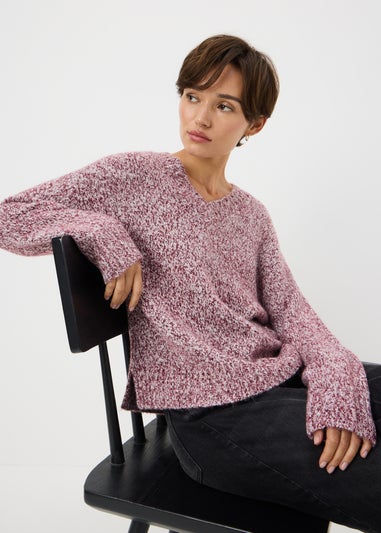 Burgundy Twist Knit V-Neck Jumper