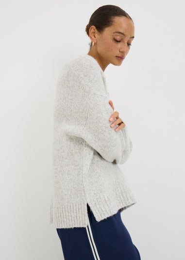 Oatmeal V-Neck Twist Jumper