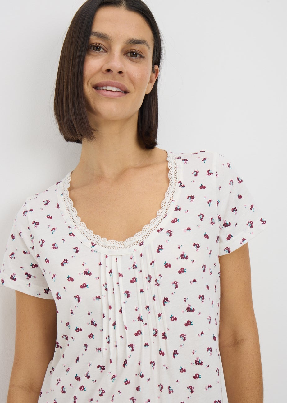 Cream Floral Lace Trim Nightie