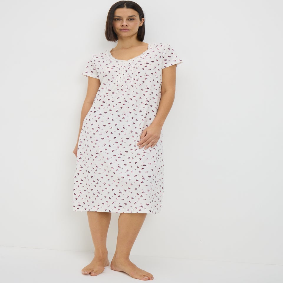 Cream Floral Lace Trim Nightie