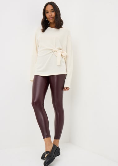 Cream Knot Front Long Sleeved Top