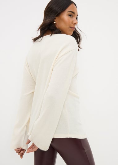 Cream Knot Front Long Sleeved Top