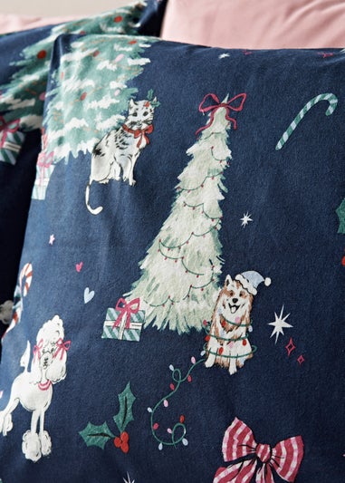 Navy Christmas Tree Reversible Bow Duvet Cover Set