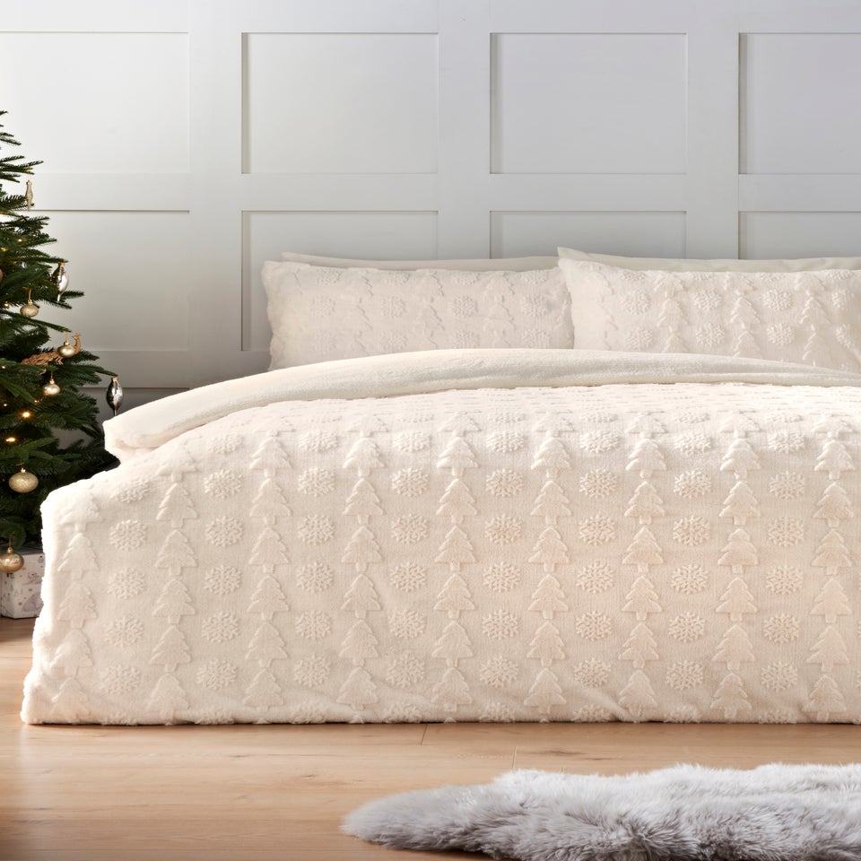 Cream Snowflake Fleece Duvet Set