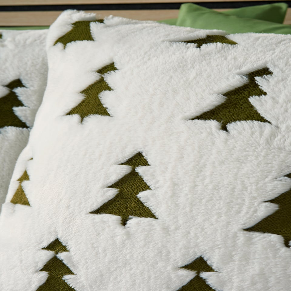 Green Woven Trees Faux Fur Duvet Set