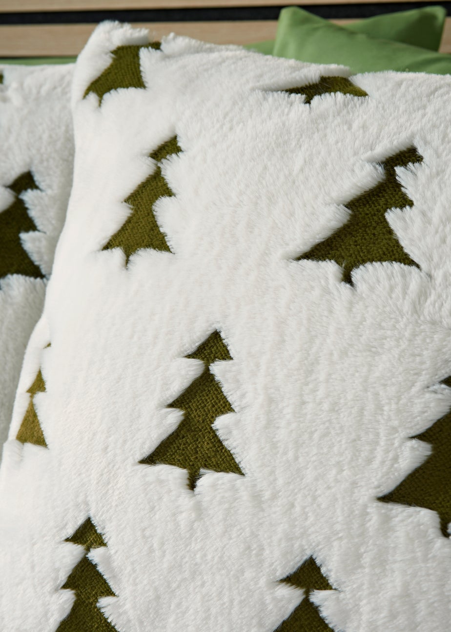 Green Woven Trees Faux Fur Duvet Set