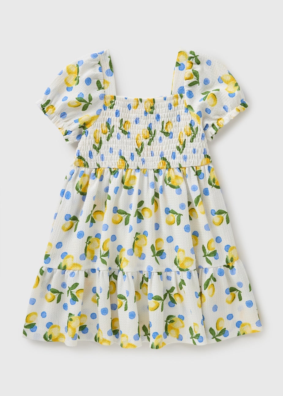 Girls Cream Lemon Crinkle Dress (1-7yrs)