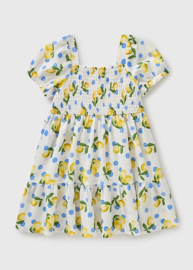 Girls Cream Lemon Crinkle Dress (1-7yrs)