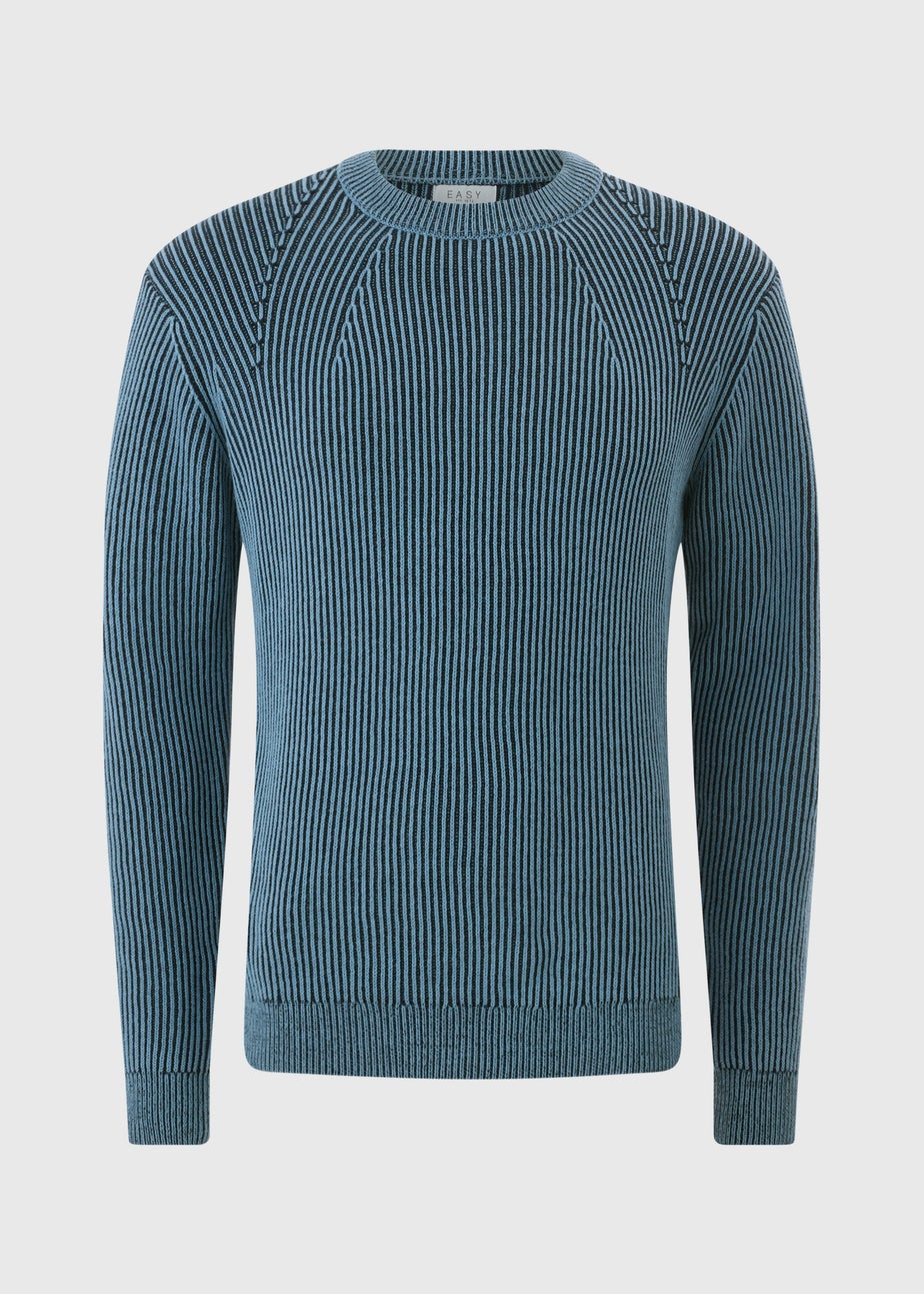 Navy Pleated Crew Neck Jumper